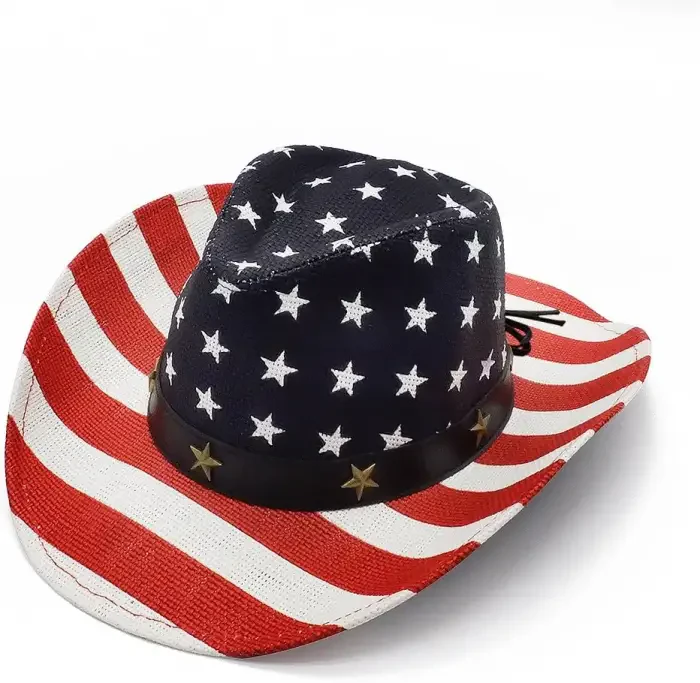 Wbeng American Flag Straw Cowboy Hat