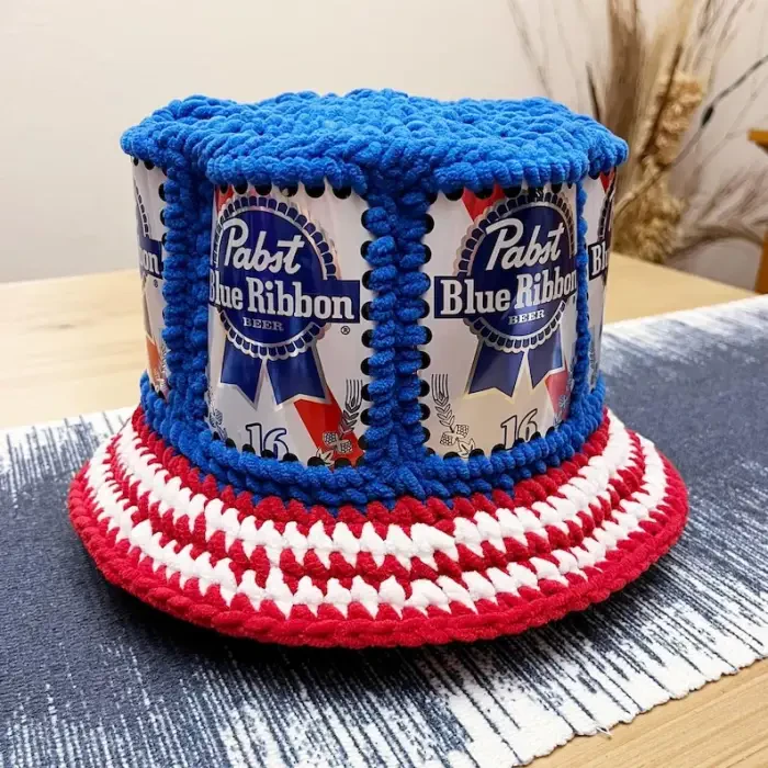 Nostalgic Beer Can Crocheted Bucket Hat